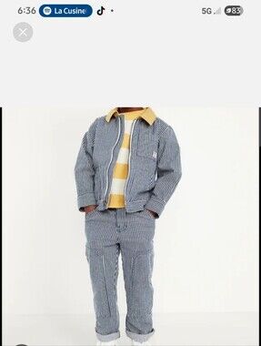 Old Navy Blue & White Striped Kids Jacket with Yellow Contrast Collar